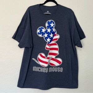 Disney Mickey Mouse Patriotic Stars & Stripes Print Dark Blue T‎ Shirt Size XXL
